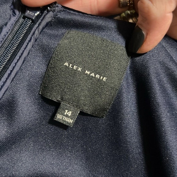 Alex Marie Beth Navy Velvet Jumpsuit Size 14 Faux Wrap Cap Sleeve - Picture 9 of 11